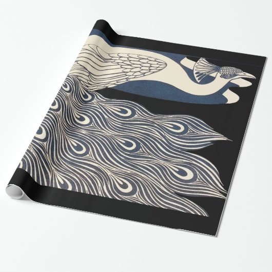 ピーコックヴィンテージブルーアールヌーボーアート ラッピングペーパー (アンロールド)