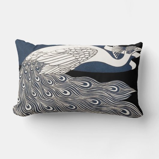 ピーコックヴィンテージブルーアールヌーボーアート ランバークッション (正面)