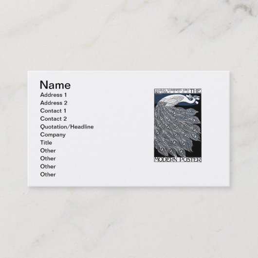 ピーコックヴィンテージブルーアールヌーボーアート 名刺 (正面)