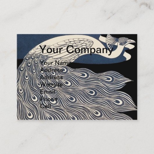 ピーコックヴィンテージブルーアールヌーボーアート 名刺 (正面)