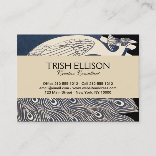 ピーコックヴィンテージブルーアールヌーボーアート 名刺 (正面)