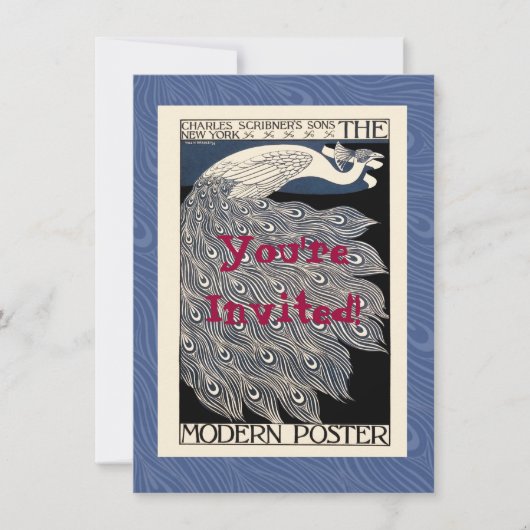 ピーコックヴィンテージブルーアールヌーボーアート 招待状 (正面)