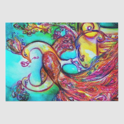 ピーコック愛で、赤アクアブルーターコイズバレンタイン 薄葉紙 (正面)