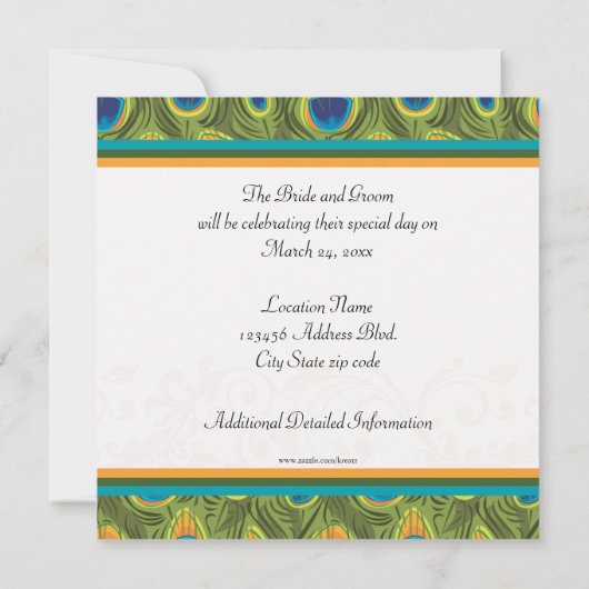 ピーコック招待状バリエーション2 セーブザデート (裏面)