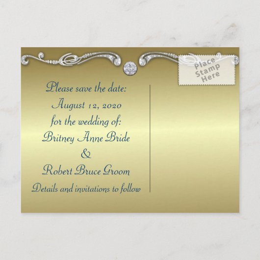 ピーコック日付の結婚式のカードを保存 案内ポストカード (裏面)