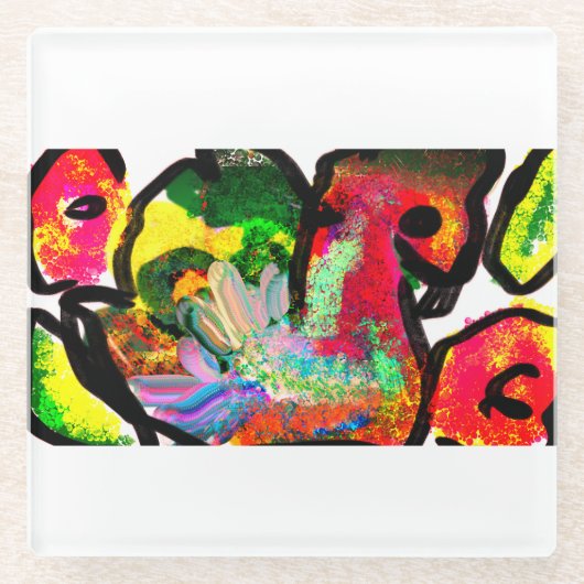 ピーコック春アート ガラスコースター (正面)