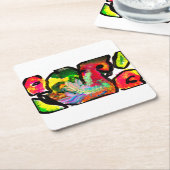 ピーコック春アート スクエアペーパーコースター (アングル)