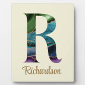 ピーコック瑪瑙の手紙Rパーソナライズされた卓上 フォトプラーク (正面)