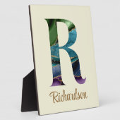 ピーコック瑪瑙の手紙Rパーソナライズされた卓上 フォトプラーク (側面)