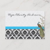 ピーコック白黒ダマスクブライトアクアトリム 名刺 (裏面)