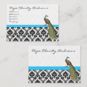 ピーコック白黒ダマスクブライトアクアトリム 名刺 (正面/裏面)