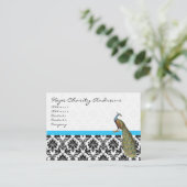 ピーコック白黒ダマスクブライトアクアトリム 名刺 (スタンド正面)