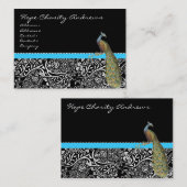 ピーコック白黒ダマスクブライトアクアトリム 名刺 (正面/裏面)