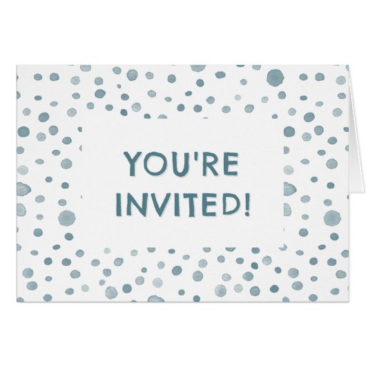 ピーコック紙吹雪ウォーターカラードット誕生日招待状 (正面横)