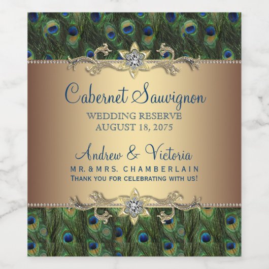 ピーコック結婚のワインボトルラベル ワインラベル (シングルラベル)