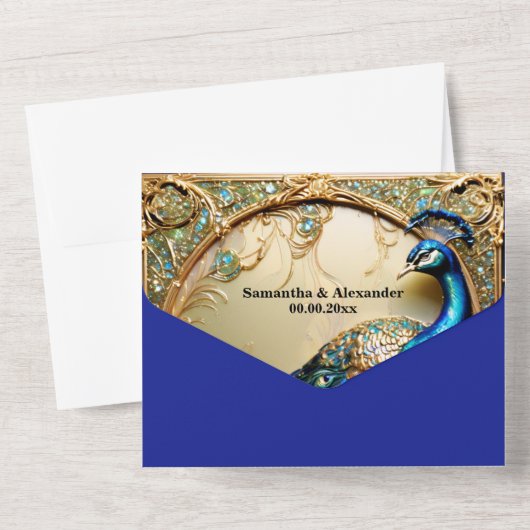 ピーコック結婚ズ&ディナーリハーサルヴィンテージシック オールインワン招待状 (裏面)