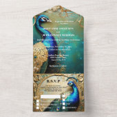 ピーコック結婚ズ&ディナーリハーサルヴィンテージシック オールインワン招待状 (内側)