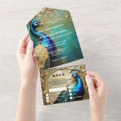 ピーコック結婚ズ&ディナーリハーサルヴィンテージシック オールインワン招待状 (貼ってはがせる)