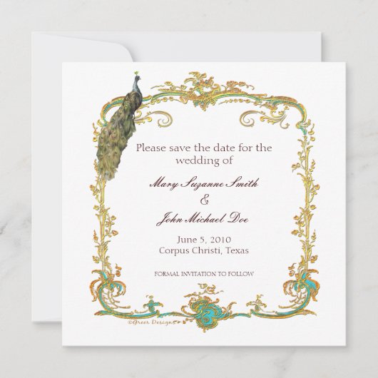 ピーコック結婚式セーブザデート招待状 セーブザデート (正面)