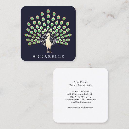 ピーコック美しいとファッション スクエア名刺 (正面/裏面)