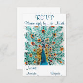 ピーコック羽の鳥絵 出欠カード (正面/裏面)