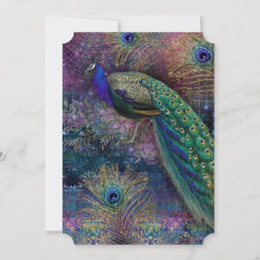 ピーコック羽エレガント羽金ゴールド冬のウェディングアブ 招待状 (裏面)