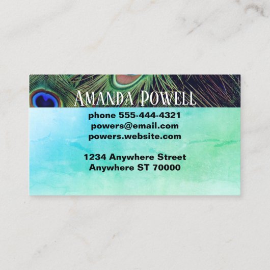 ピーコック羽カスタム羽名刺テンプレート 名刺 (裏面)