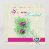 ピーコック羽根玉ハート結婚式招待状 招待状 (正面/裏面)