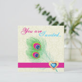 ピーコック羽根玉ハート結婚式招待状 招待状 (スタンド正面)