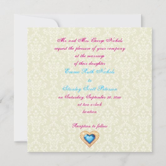 ピーコック羽根玉ハート結婚式招待状 招待状 (裏面)