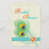 ピーコック羽根玉結婚ハートブライダルシャワー 招待状 (正面/裏面)