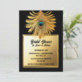 ピーコック羽毛プルムブラック金ゴールドブライダルシャワー 招待状 (スタンド正面)