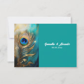 ピーコック羽毛マーブルティール(緑がかった色)バックグラウンド贅沢 出欠カード (裏面)