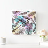 ピーコック羽 スクエア壁時計 (ホーム)