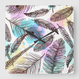 ピーコック羽 スクエア壁時計