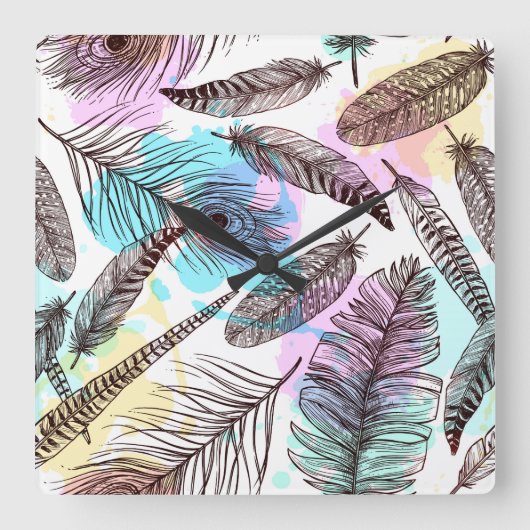 ピーコック羽 スクエア壁時計 (正面)