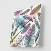 ピーコック羽 スクエア壁時計 (傾斜)