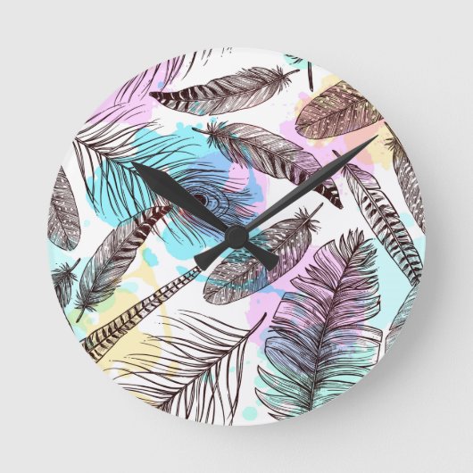 ピーコック羽 ラウンド壁時計 (正面)