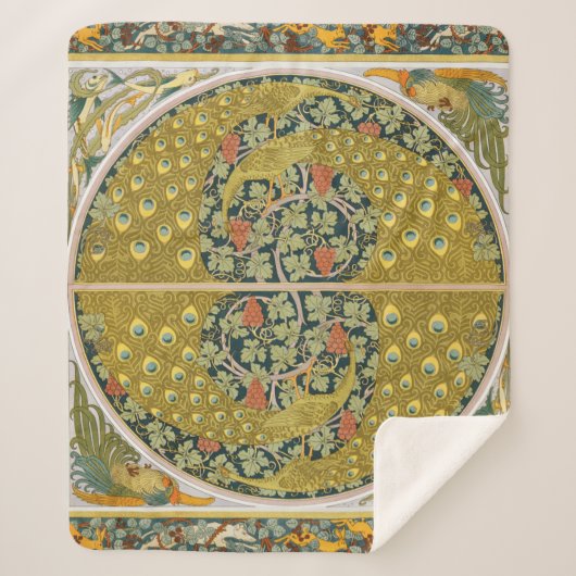 ピーコック アートヌーボー スタイル 輪郭 繊細 デザイン シェルパブランケット (正面)