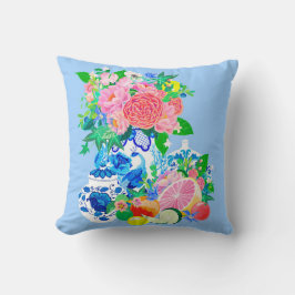 ピーコック シノワズリー 花瓶に芍薬とバラ  クッション