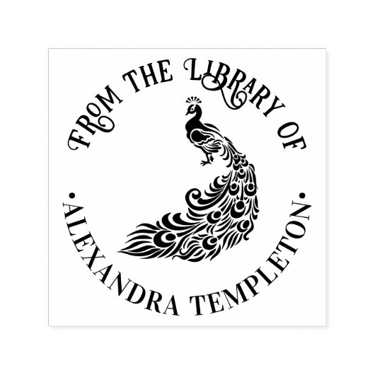 ピーコック シルエット #4 “From the Library of” 名前 セルフインキングスタンプ (デザイン)