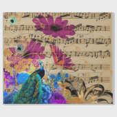 ピーコック、シート音楽、花 ラッピングペーパー (フラット)