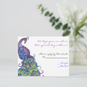 ピーコック テーマ ウェディング 返信カード 招待 青 (スタンド正面)