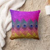 ピーコック・フェザーズのピンクの金箔がキラキラ輝く クッション (ブランケット)