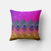 ピーコック・フェザーズのピンクの金箔がキラキラ輝く クッション (裏面)