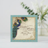 ピーコック&フェザーズブライダルシャワー招待状アクアブルー 招待状 (スタンド正面)