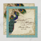 ピーコック&フェザーズブライダルシャワー招待状アクアブルー 招待状 (正面/裏面)