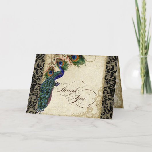 ピーコック&フェザーフォーマルサンキューノートブラックタン サンキューカード (正面)