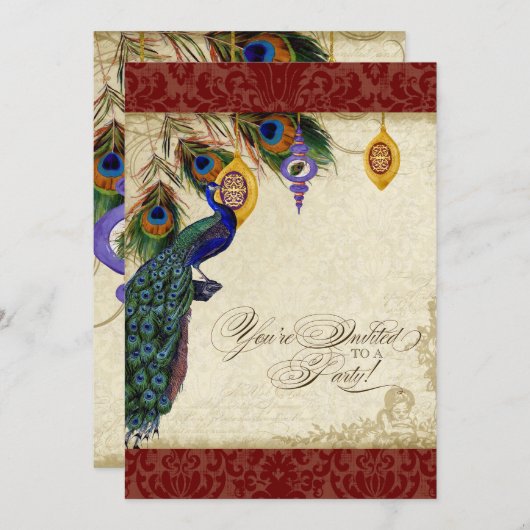 ピーコック&フェザーフォーマルホリデーパーティー招待状 招待状 (正面/裏面)