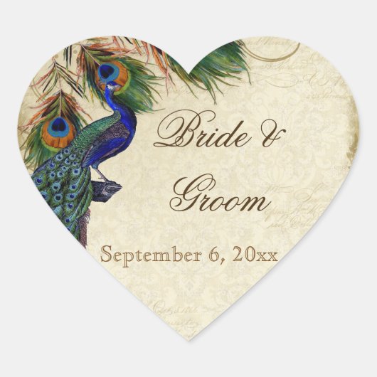 ピーコック&フェザーフォーマル結婚式の引き出物シールズラベル ハートシール (正面)